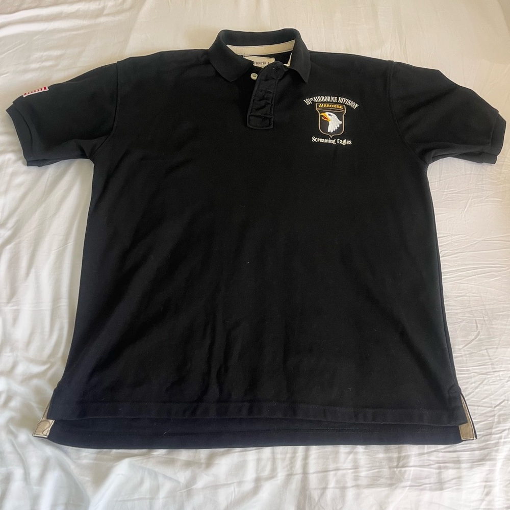 101st Airborne Screaming Eagles Polo Shirt Mens XL Black Embroidered